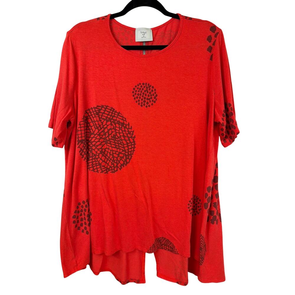 Chalet Orange Scoop Neck Short Sleeve High Low Top Size XL Made in USA
